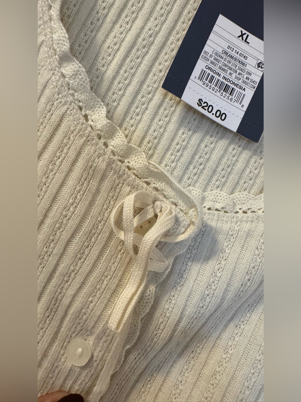 NWT Universal Thread Scallop Trim Cream Ribbed Button-Front Tank - Picture 3 of 5